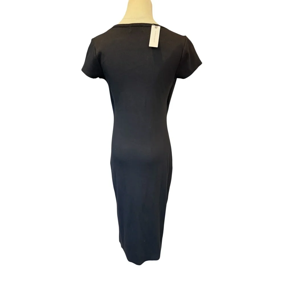 Anthropologie t.la Black Ribbed‎ Cutout Midi Bodycon Dress XS New LBD NWT